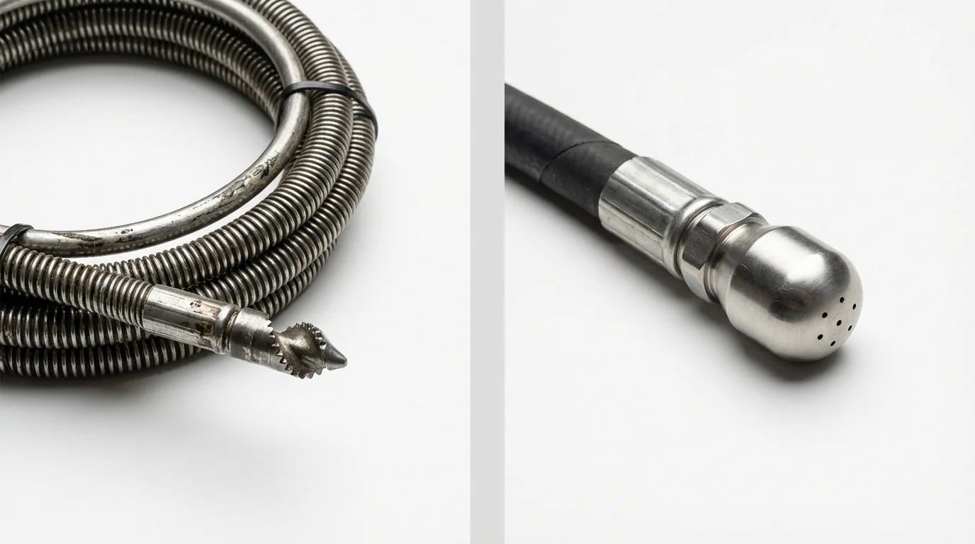 Drain snake cable and hydro jetting nozzle used for drain cleaning in Lyman, SC