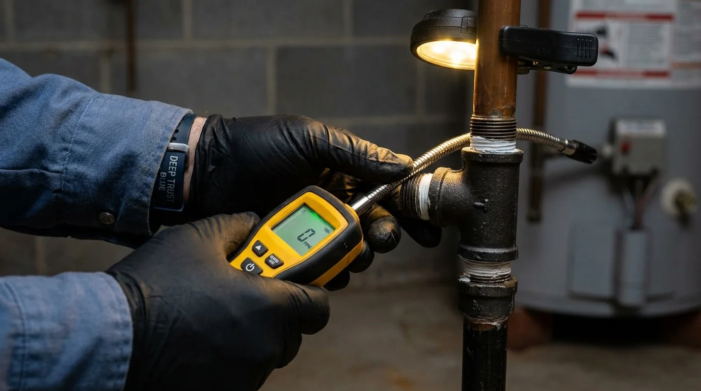 Gas leak detection with electronic sniffer by Johns Plumbing LLC in Lyman