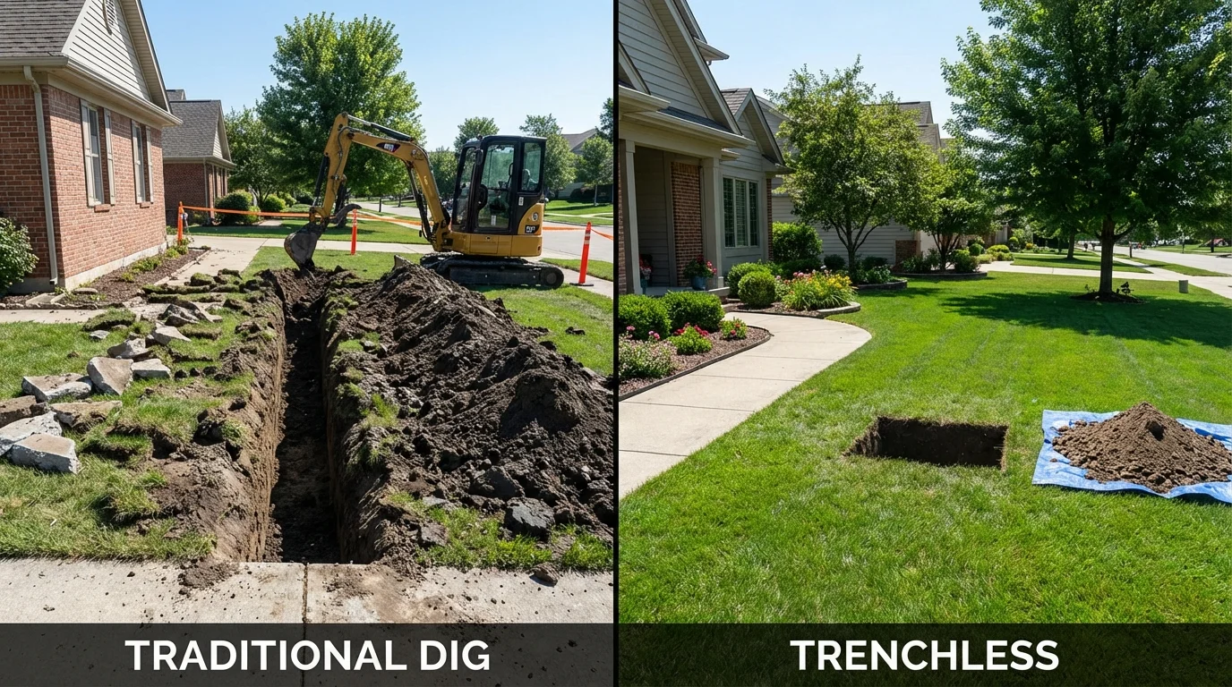 Trenchless sewer repair with minimal yard damage versus traditional excavation in Lyman, SC